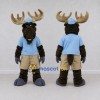 Custom Dark Brown and Light Blue Moose in a Cap and Shorts Mascot Costume Adult Full Body Suit for School Events