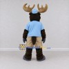 Custom Dark Brown and Light Blue Moose in a Cap and Shorts Mascot Costume Adult Full Body Suit for School Events