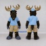 Custom Dark Brown and Light Blue Moose in a Cap and Shorts Mascot Costume Adult Full Body Suit for School Events