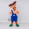 Custom Tan and Blue Moose in Overalls Mascot Costume Adult Full Body Suit for School Events Custom Tan and Blue Moose in Overalls Mascot Costume Adult Full Body Suit for School Events