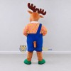Custom Tan and Blue Moose in Overalls Mascot Costume Adult Full Body Suit for School Events Custom Tan and Blue Moose in Overalls Mascot Costume Adult Full Body Suit for School Events