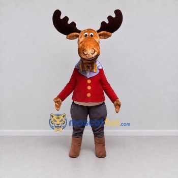 Custom Brown and Red Moose in a Formal Jacket Mascot Costume Adult Full Body Suit for Theme Parties Custom Brown and Red Moose in a Formal Jacket Mascot Costume Adult Full Body Suit for Theme Parties
