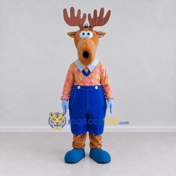 Custom Tan and Blue Moose in a Colorful Outfit Mascot Costume Adult Full Body Suit for School Events Custom Tan and Blue Moose in a Colorful Outfit Mascot Costume Adult Full Body Suit for School Events