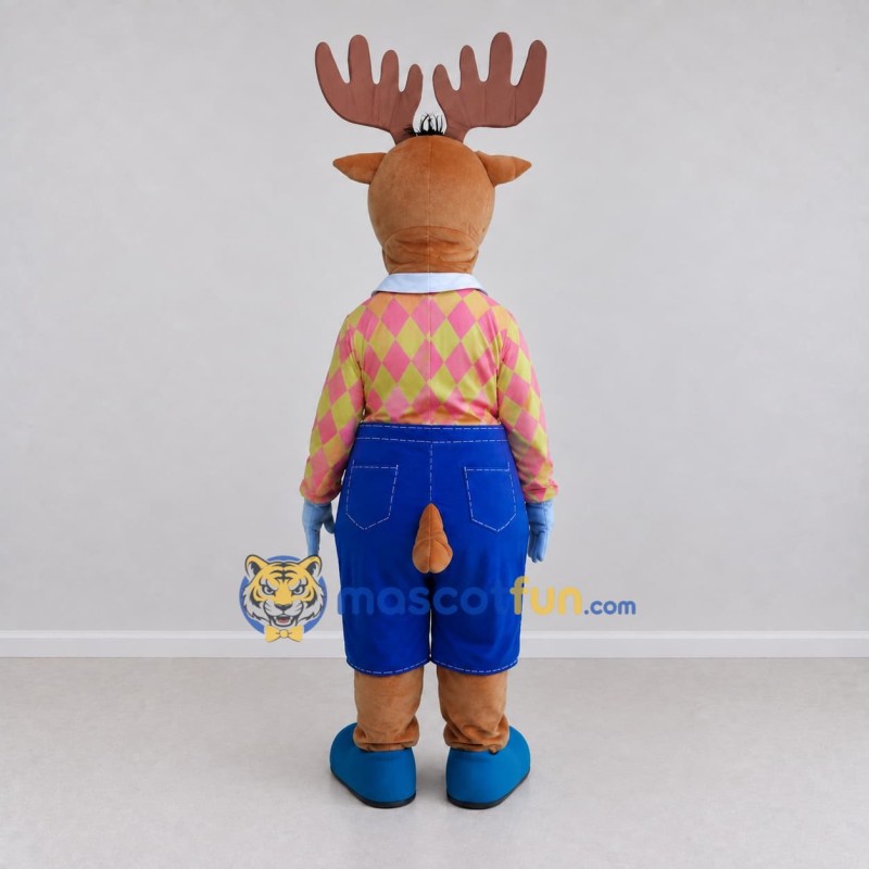 Custom Tan and Blue Moose in a Colorful Outfit Mascot Costume Adult Full Body Suit for School Events