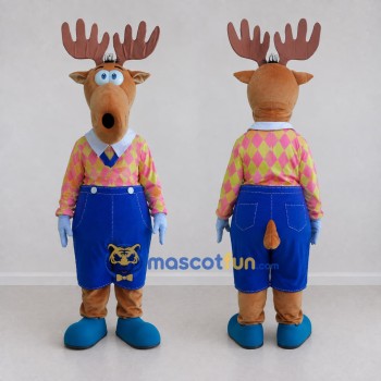 Custom Tan and Blue Moose in a Colorful Outfit Mascot Costume Adult Full Body Suit for School Events
