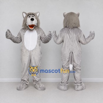 Custom Gray and White Wolf Character Mascot Costume Adult Full Body Suit for School Events
