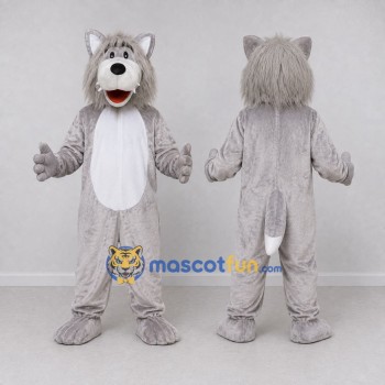 Custom Gray and White Wolf Character Mascot Costume Adult Full Body Suit for School Events