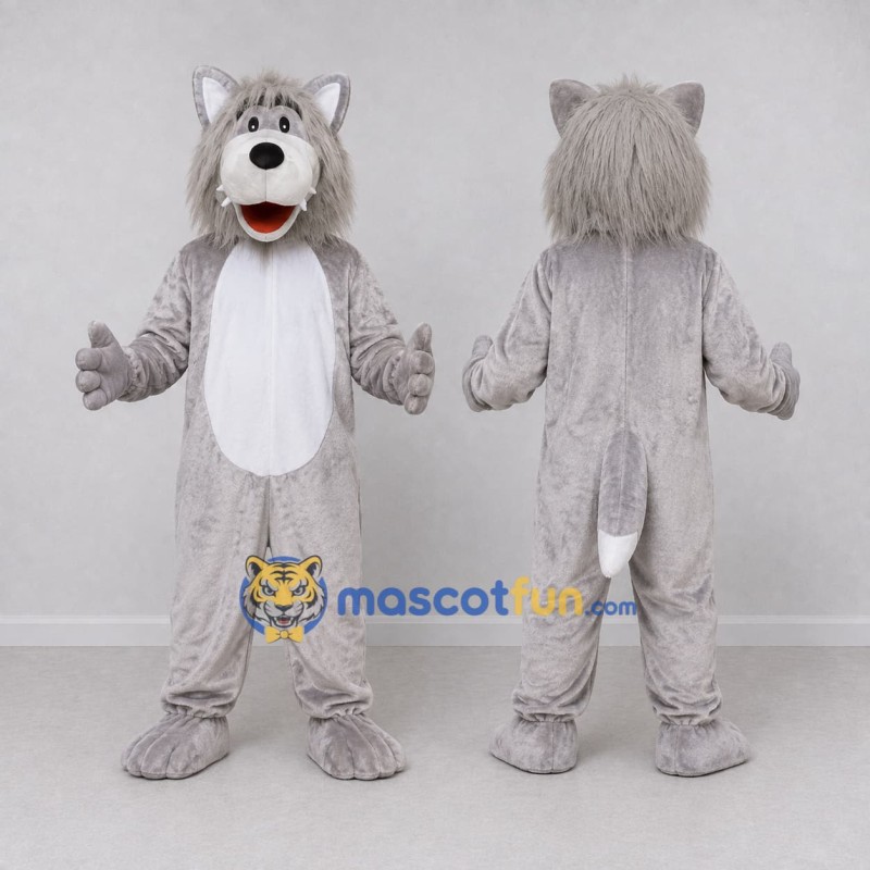 Custom Gray and White Wolf Character Mascot Costume Adult Full Body Suit for School Events Custom Gray and White Wolf Character Mascot Costume Adult Full Body Suit for School Events