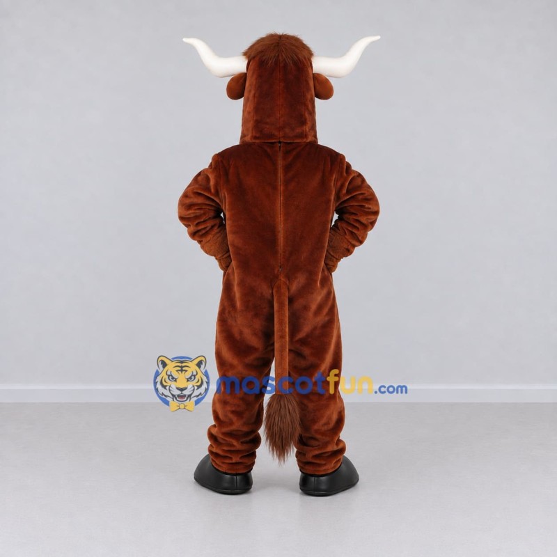 Custom Brown and White Bull Character Mascot Costume Adult Full Body Suit for Sports Events