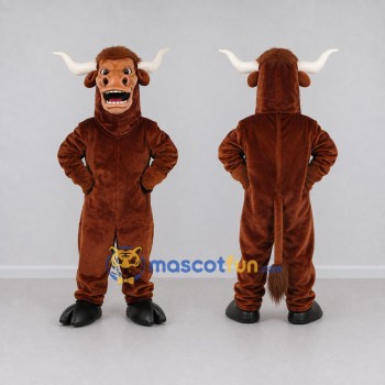 Custom Brown and White Bull Character Mascot Costume Adult Full Body Suit for Sports Events