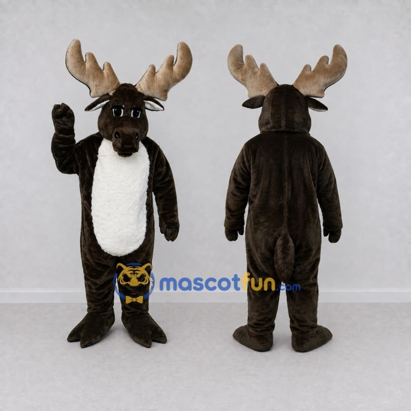 Custom Dark Brown and White Moose Mascot Costume Adult Full Body Suit for Wildlife Events