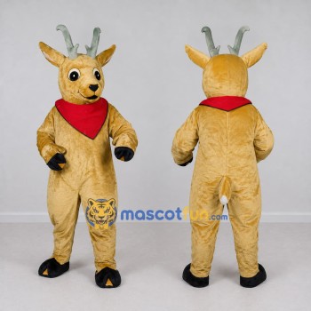 Custom Tan and Red Deer with a Bandana Mascot Costume Adult Full Body Suit for School Events