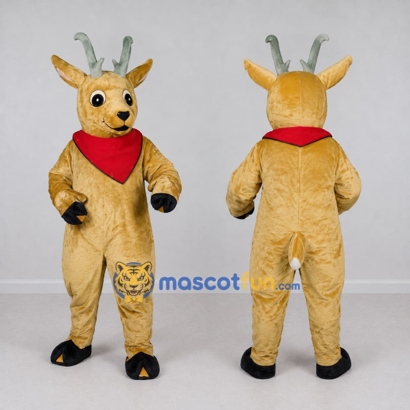 Custom Tan and Red Deer with a Bandana Mascot Costume Adult Full Body Suit for School Events