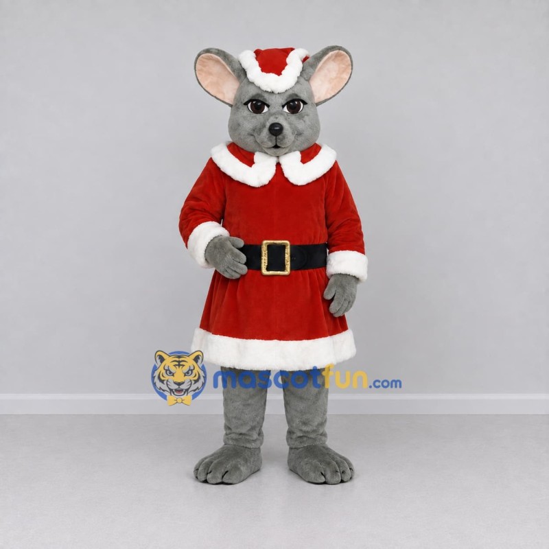 Custom Gray and Red Mouse in a Santa Outfit Mascot Costume Adult Full Body Suit for Christmas Events Custom Gray and Red Mouse in a Santa Outfit Mascot Costume Adult Full Body Suit for Christmas Events
