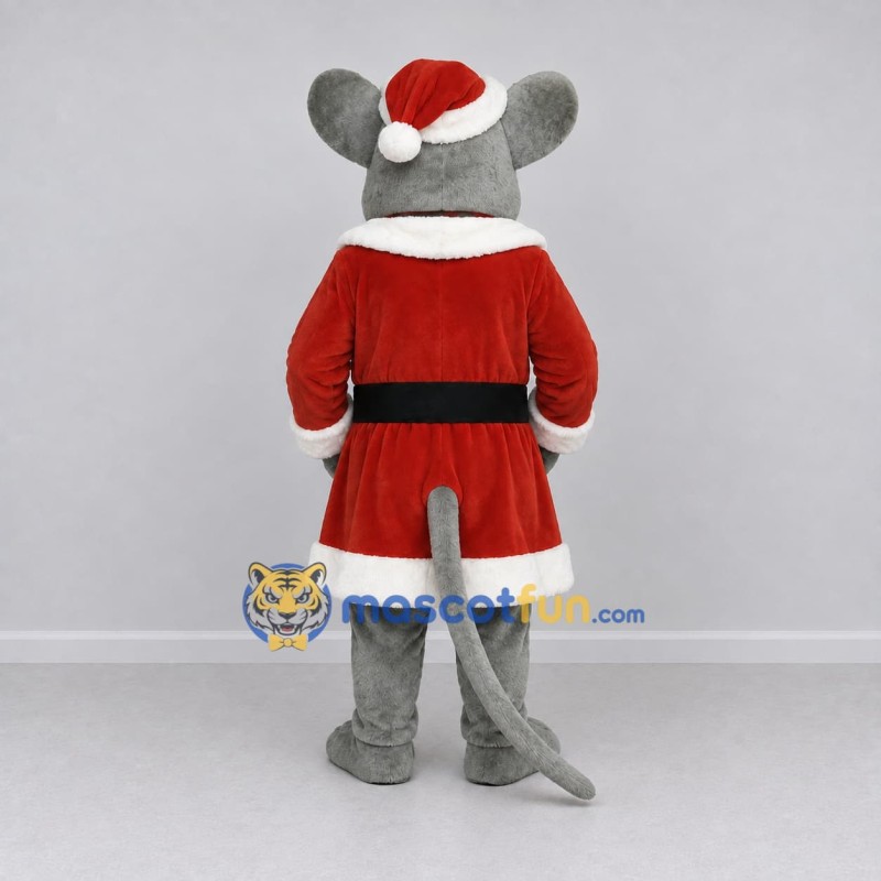 Custom Gray and Red Mouse in a Santa Outfit Mascot Costume Adult Full Body Suit for Christmas Events Custom Gray and Red Mouse in a Santa Outfit Mascot Costume Adult Full Body Suit for Christmas Events
