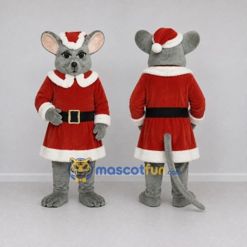 Custom Gray and Red Mouse in a Santa Outfit Mascot Costume Adult Full Body Suit for Christmas Events