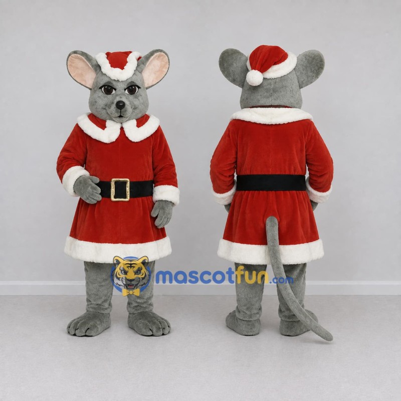 Custom Gray and Red Mouse in a Santa Outfit Mascot Costume Adult Full Body Suit for Christmas Events Custom Gray and Red Mouse in a Santa Outfit Mascot Costume Adult Full Body Suit for Christmas Events