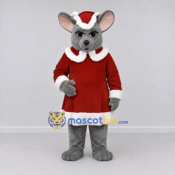 Custom Gray and Red Mouse in a Santa Outfit Mascot Costume Adult Full Body Suit for Christmas Events