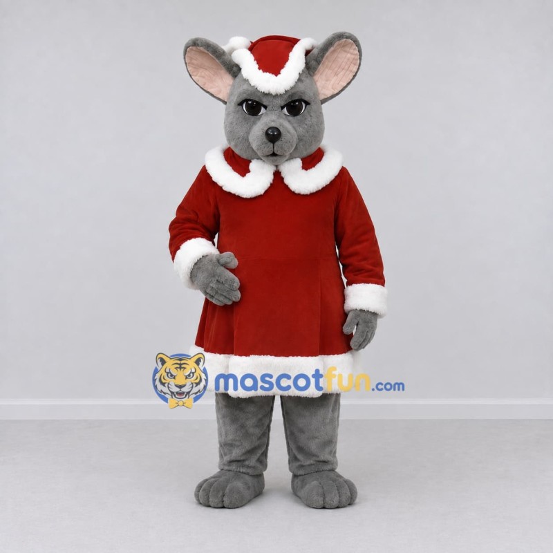 Custom Gray and Red Mouse in a Santa Outfit Mascot Costume Adult Full Body Suit for Christmas Events Custom Gray and Red Mouse in a Santa Outfit Mascot Costume Adult Full Body Suit for Christmas Events