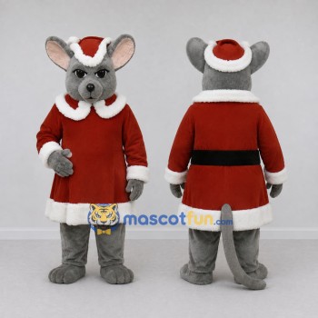 Custom Gray and Red Mouse in a Santa Outfit Mascot Costume Adult Full Body Suit for Christmas Events