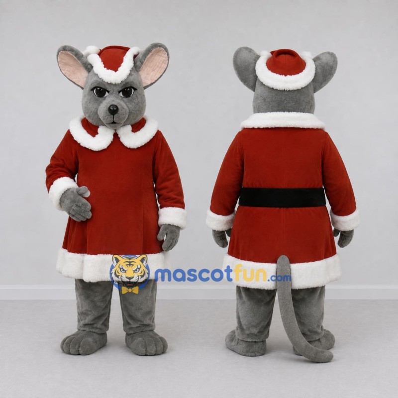 Custom Gray and Red Mouse in a Santa Outfit Mascot Costume Adult Full Body Suit for Christmas Events Custom Gray and Red Mouse in a Santa Outfit Mascot Costume Adult Full Body Suit for Christmas Events