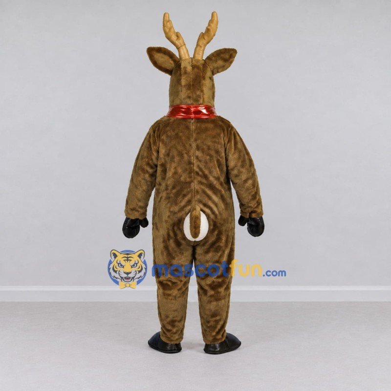 Custom Brown and White Red-Nosed Reindeer with a Scarf Mascot Costume Adult Full Body Suit for Christmas Events Custom Brown and White Red-Nosed Reindeer with a Scarf Mascot Costume Adult Full Body Suit for Christmas Events