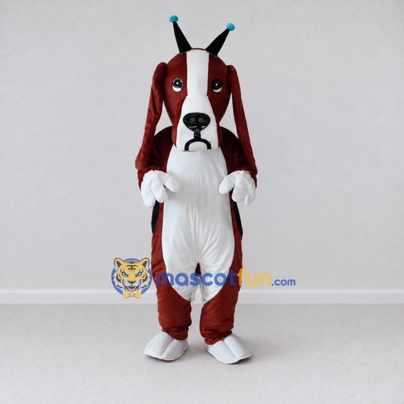 Custom Burgundy and White Dog Character with a Party Headpiece Mascot Costume Adult Full Body Suit for Theme Parties