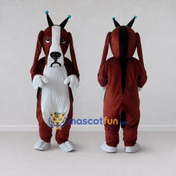 Custom Burgundy and White Dog Character with a Party Headpiece Mascot Costume Adult Full Body Suit for Theme Parties