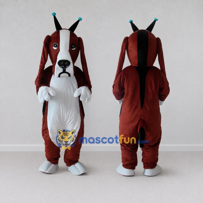 Custom Burgundy and White Dog Character with a Party Headpiece Mascot Costume Adult Full Body Suit for Theme Parties