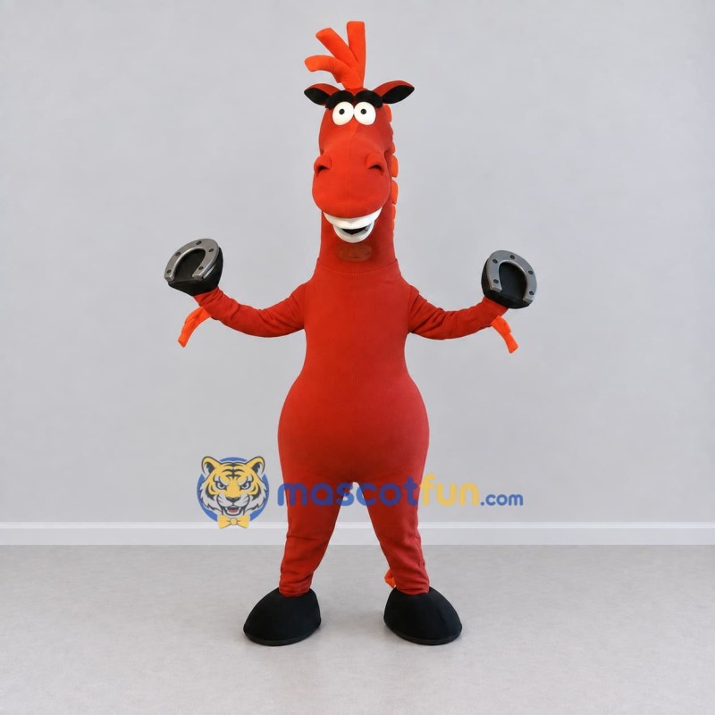 Custom Red and Orange Horse Character Mascot Costume Adult Full Body Suit for School Events Custom Red and Orange Horse Character Mascot Costume Adult Full Body Suit for School Events