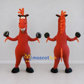 Custom Red and Orange Horse Character Mascot Costume Adult Full Body Suit for School Events