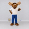 Custom Brown and Blue Moose in Casual Clothes Mascot Costume Adult Full Body Suit for School Events Custom Brown and Blue Moose in Casual Clothes Mascot Costume Adult Full Body Suit for School Events