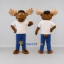 Custom Brown and Blue Moose in Casual Clothes Mascot Costume Adult Full Body Suit for School Events