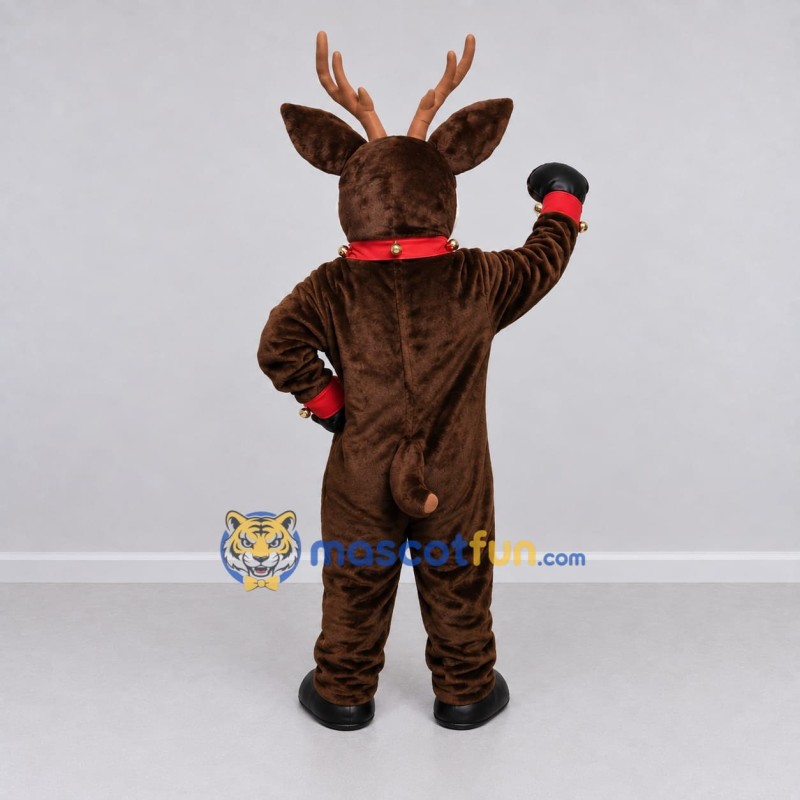 Custom Brown and White Red-Nosed Reindeer with a Collar Mascot Costume Adult Full Body Suit for Christmas Events