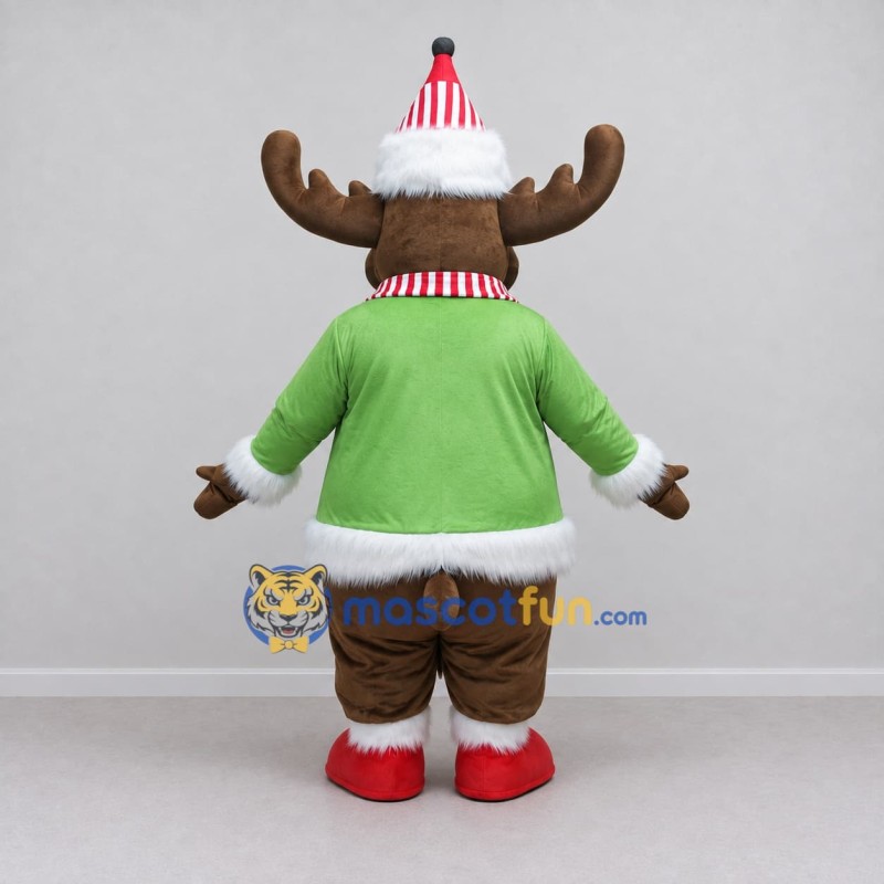 Custom Brown and Green Moose in a Christmas Outfit Mascot Costume Adult Full Body Suit for Christmas Events Custom Brown and Green Moose in a Christmas Outfit Mascot Costume Adult Full Body Suit for Christmas Events
