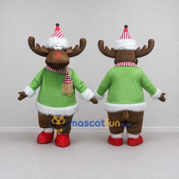 Custom Brown and Green Moose in a Christmas Outfit Mascot Costume Adult Full Body Suit for Christmas Events