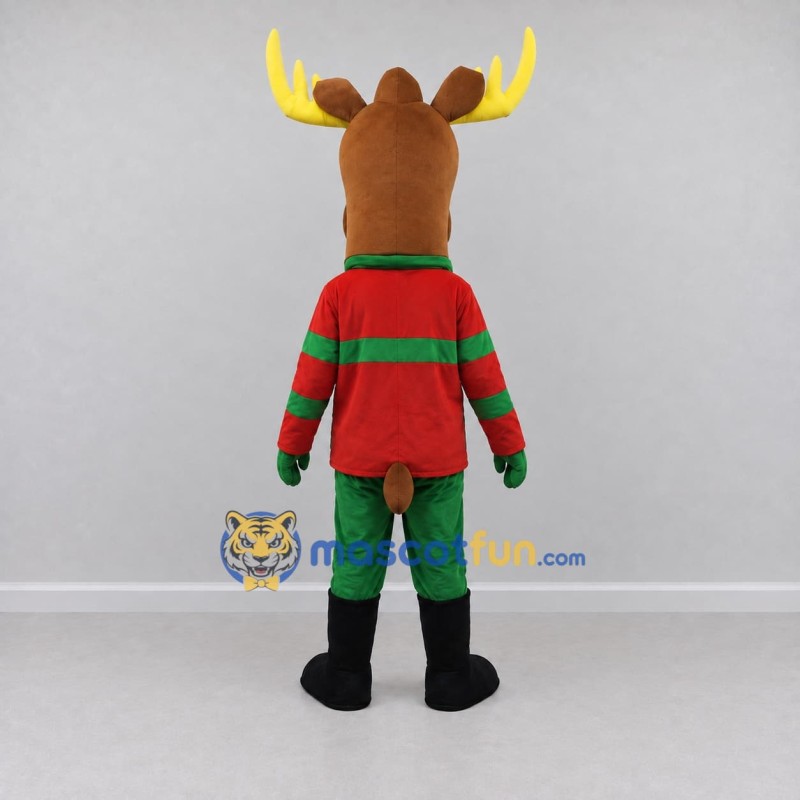 Custom Brown and Red Moose in a Festive Outfit Mascot Costume Adult Full Body Suit for Christmas Events