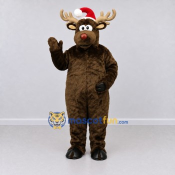 Custom Brown and Red Moose with a Santa Hat Mascot Costume Adult Full Body Suit for Christmas Events Custom Brown and Red Moose with a Santa Hat Mascot Costume Adult Full Body Suit for Christmas Events