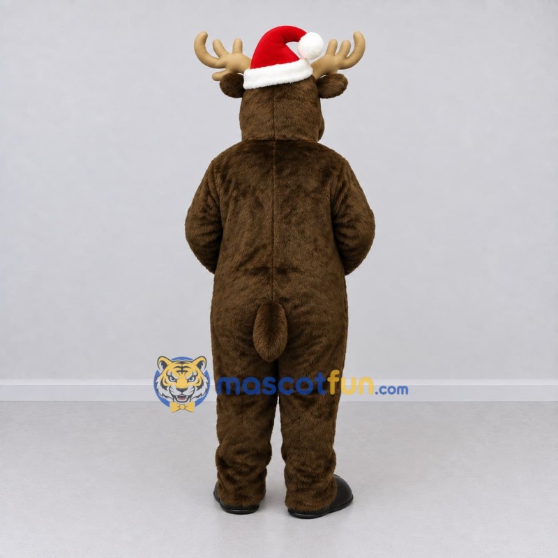Custom Brown and Red Moose with a Santa Hat Mascot Costume Adult Full Body Suit for Christmas Events Custom Brown and Red Moose with a Santa Hat Mascot Costume Adult Full Body Suit for Christmas Events