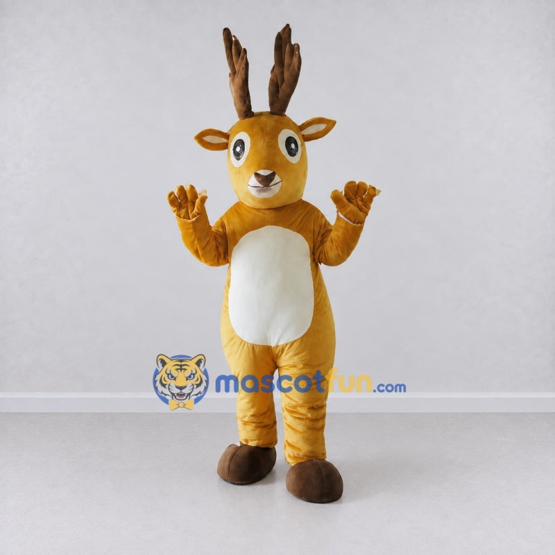 Custom Golden Tan and White Antelope Character Mascot Costume Adult Full Body Suit for Wildlife Events Custom Golden Tan and White Antelope Character Mascot Costume Adult Full Body Suit for Wildlife Events