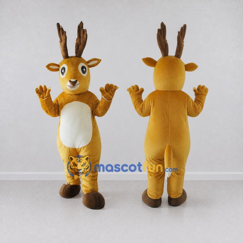Custom Golden Tan and White Antelope Character Mascot Costume Adult Full Body Suit for Wildlife Events Custom Golden Tan and White Antelope Character Mascot Costume Adult Full Body Suit for Wildlife Events