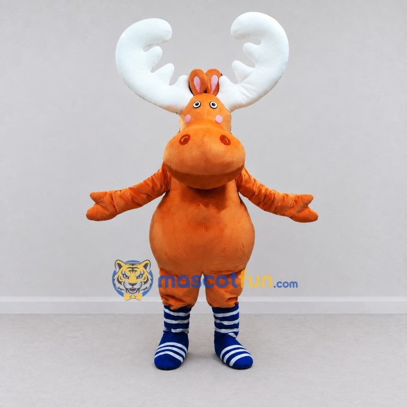 Custom Orange and White Moose Character Mascot Costume Adult Full Body Suit for School Events Custom Orange and White Moose Character Mascot Costume Adult Full Body Suit for School Events