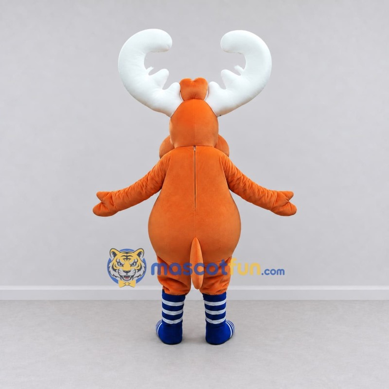 Custom Orange and White Moose Character Mascot Costume Adult Full Body Suit for School Events Custom Orange and White Moose Character Mascot Costume Adult Full Body Suit for School Events
