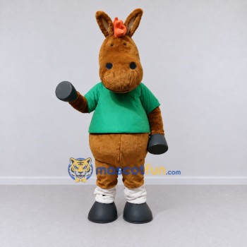 Custom Brown and Green Horse Character in a Shirt Mascot Costume Adult Full Body Suit for School Events