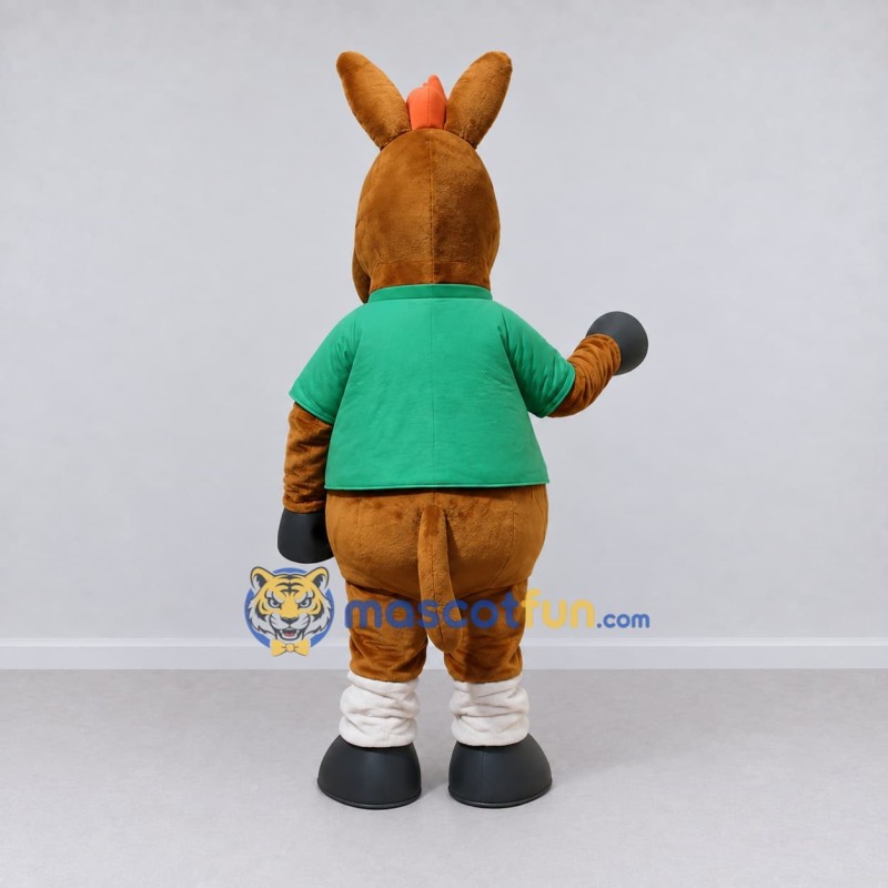 Custom Brown and Green Horse Character in a Shirt Mascot Costume Adult Full Body Suit for School Events Custom Brown and Green Horse Character in a Shirt Mascot Costume Adult Full Body Suit for School Events
