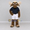 Custom Brown and Navy Blue Moose in a Polo Shirt and Shorts Mascot Costume Adult Full Body Suit for School Events Custom Brown and Navy Blue Moose in a Polo Shirt and Shorts Mascot Costume Adult Full Body Suit for School Events