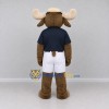 Custom Brown and Navy Blue Moose in a Polo Shirt and Shorts Mascot Costume Adult Full Body Suit for School Events Custom Brown and Navy Blue Moose in a Polo Shirt and Shorts Mascot Costume Adult Full Body Suit for School Events