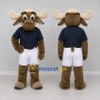 Custom Brown and Navy Blue Moose in a Polo Shirt and Shorts Mascot Costume Adult Full Body Suit for School Events
