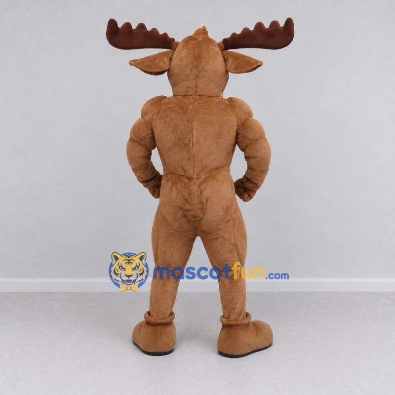 Custom Tan and Cream Muscular Moose Mascot Costume Adult Full Body Suit for Sports Events