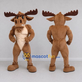 Custom Tan and Cream Muscular Moose Mascot Costume Adult Full Body Suit for Sports Events